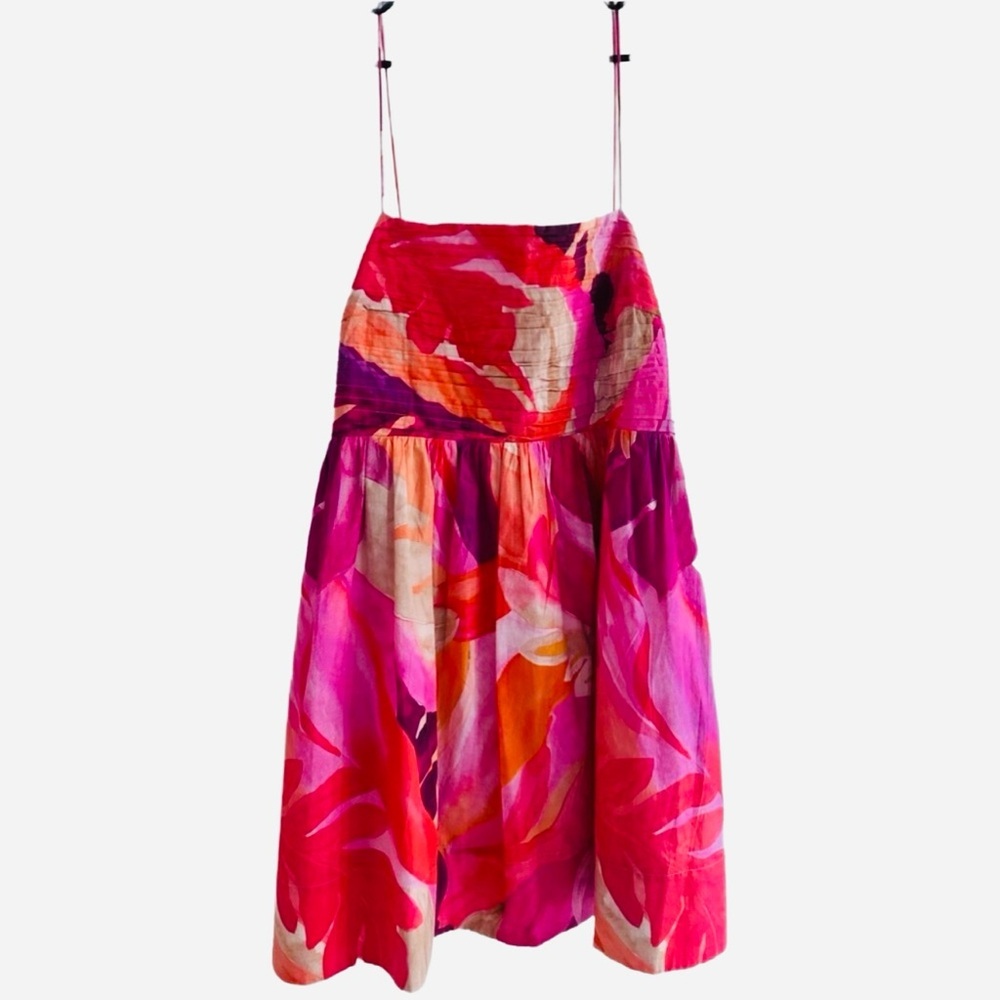 H&M Pink Orange Floral Pleated Spaghetti Strap Fit & Flare Dress size XXL - Picture 12 of 14
